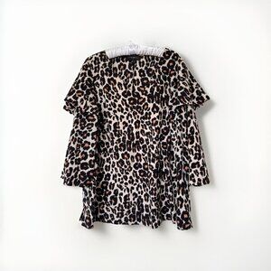 Lane Bryant Leopard Cheetah Animal Print Bell Ruffle Sleeve Top Plus Size 14/16
